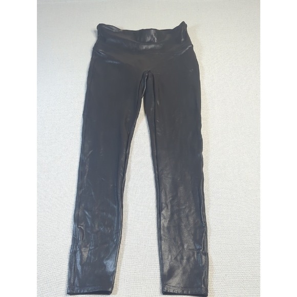 SPANX Pants - SPANX Black Faux Leather Leggings Size M High Rise Shaping Sleek